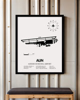 Framed Detailed Airport Map of Auburn Municipal Airport (AUN) in White with a Black Frame