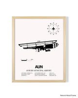 Detailed Airport Map of Auburn Municipal Airport (AUN) in White with a Natural Frame