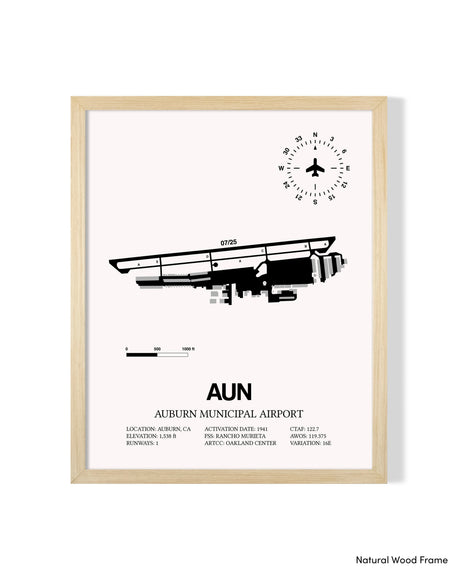 Detailed Airport Map of Auburn Municipal Airport (AUN) in White with a Natural Frame