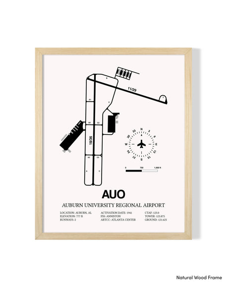 Detailed Airport Map of Auburn University Regional Airport (AUO) in White with a Natural Frame