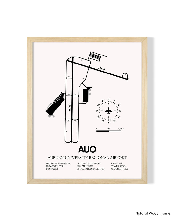 Detailed Airport Map of Auburn University Regional Airport (AUO) in White with a Natural Frame