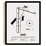 Framed Detailed Airport Map of Auburn University Regional Airport (AUO) in White with a Black Frame