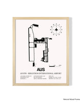 Detailed Airport Map of Austin - Bergstrom International Airport (AUS) in White with a Natural Frame