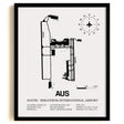 Framed Detailed Airport Map of Austin - Bergstrom International Airport (AUS) in White with a Black Frame