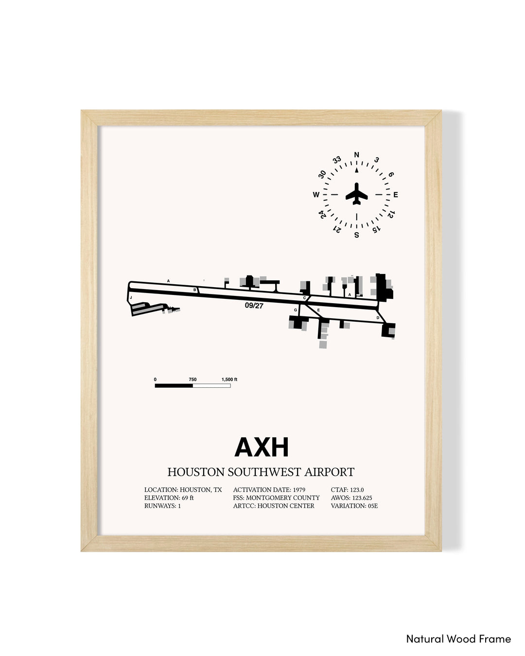 Detailed Airport Map of Houston Southwest Airport (AXH) in White with a Natural Frame