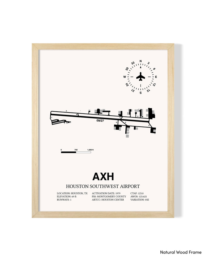 Detailed Airport Map of Houston Southwest Airport (AXH) in White with a Natural Frame