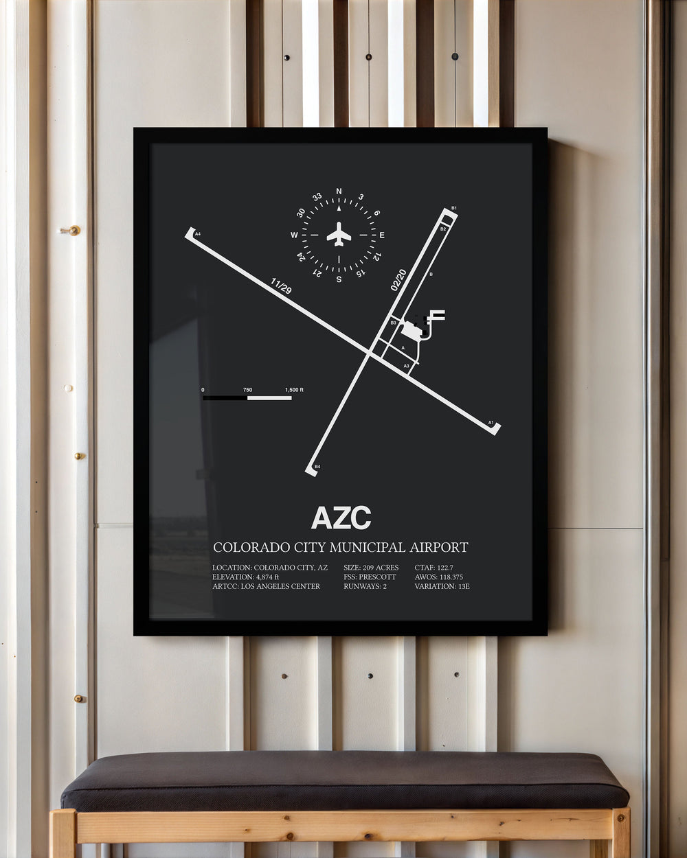 Framed Detailed Airport Map of Colorado City Municipal Airport (AZC) in Gray with a Black Frame