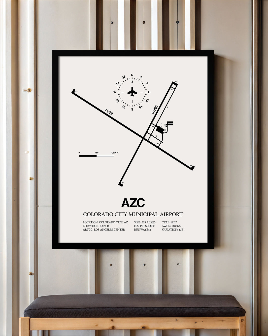 Framed Detailed Airport Map of Colorado City Municipal Airport (AZC) in White with a Black Frame