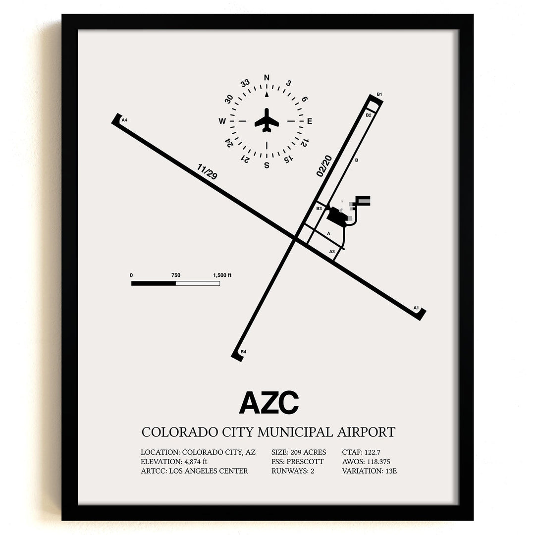 Framed Detailed Airport Map of Colorado City Municipal Airport (AZC) in White with a Black Frame