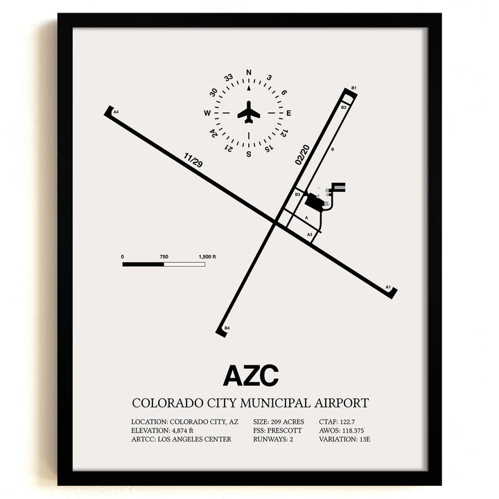 Framed Detailed Airport Map of Colorado City Municipal Airport (AZC) in White with a Black Frame