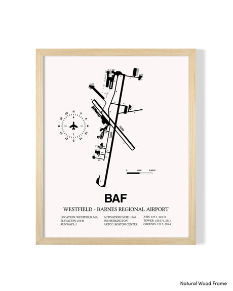 Detailed Airport Map of Westfield-Barnes Regional Airport (BAF) in White with a Natural Frame