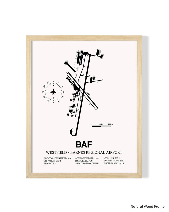 Detailed Airport Map of Westfield-Barnes Regional Airport (BAF) in White with a Natural Frame