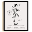 Framed Detailed Airport Map of Westfield-Barnes Regional Airport (BAF) in White with a Black Frame