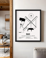 Framed Detailed Airport Map of Columbus Municipal Airport (BAK) in White with a Black Frame