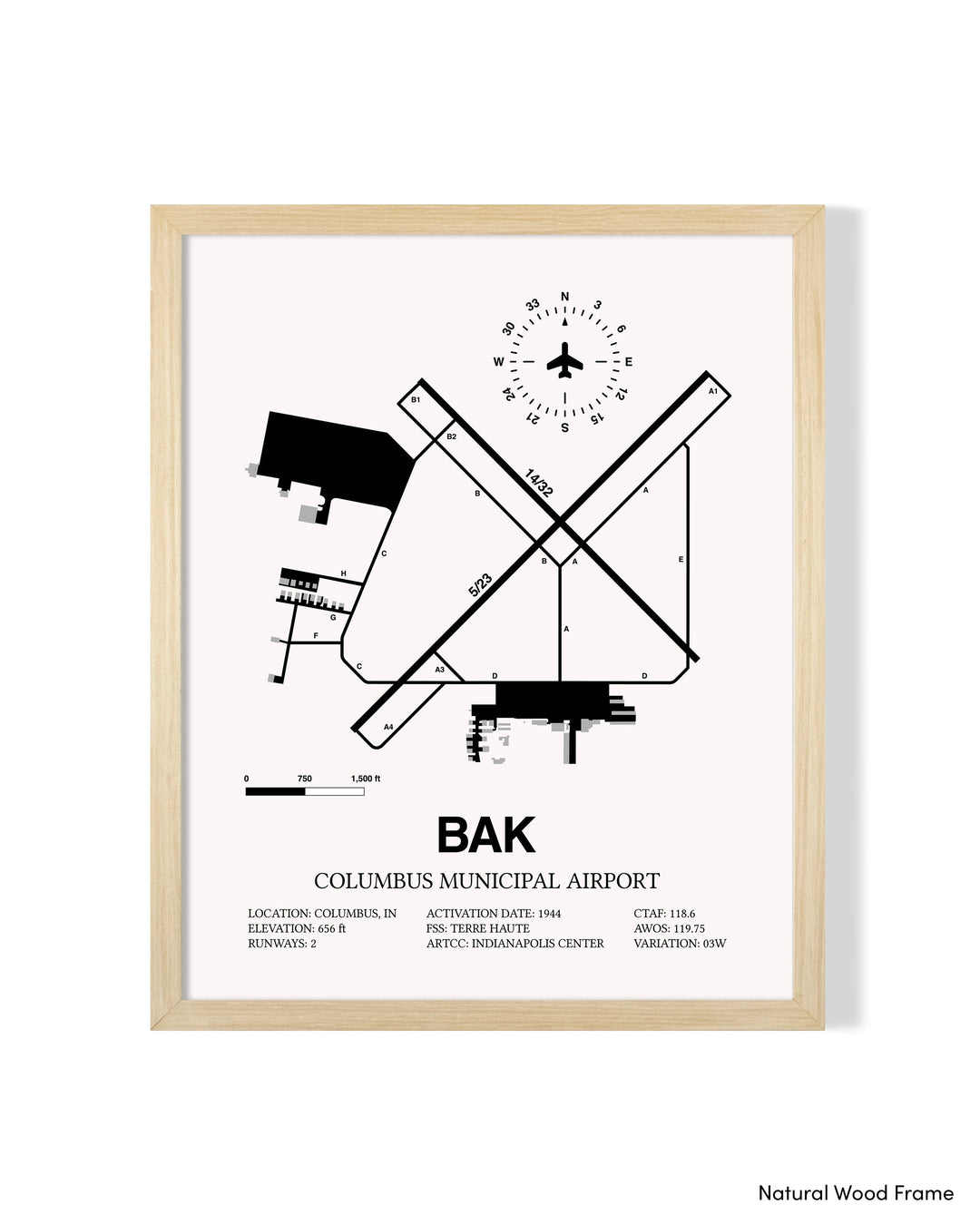 Detailed Airport Map of Columbus Municipal Airport (BAK) in White with a Natural Frame