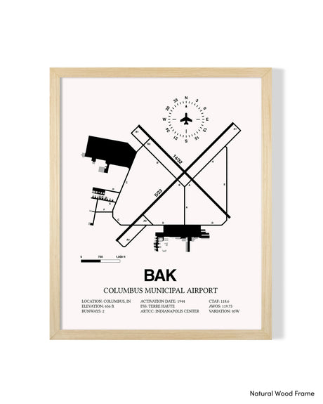 Detailed Airport Map of Columbus Municipal Airport (BAK) in White with a Natural Frame