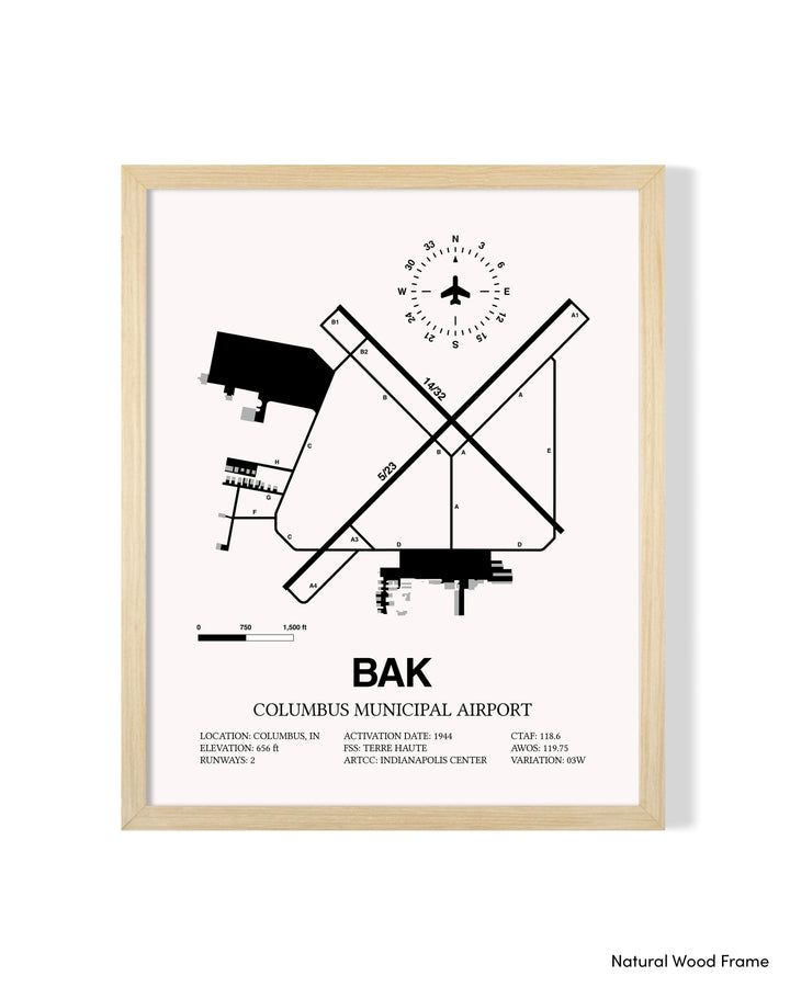 Detailed Airport Map of Columbus Municipal Airport (BAK) in White with a Natural Frame