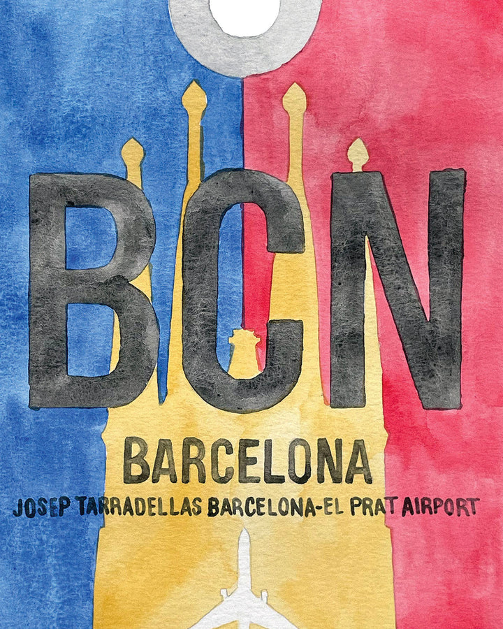 Closeup Watercolor Print of Josep Tarradellas Barcelona-El Prat Airport (BCN)