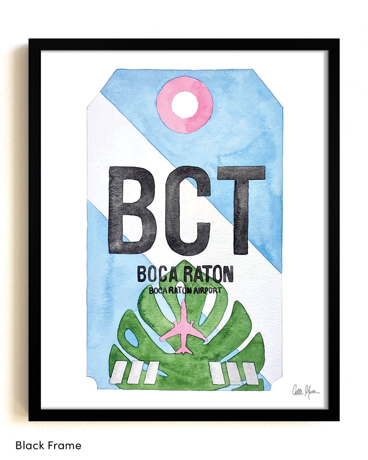 Framed Watercolor Print of Boca Raton Airport (BCT) with a Black Frame