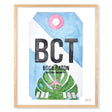Framed Watercolor Print of Boca Raton Airport (BCT) with an Oak Frame