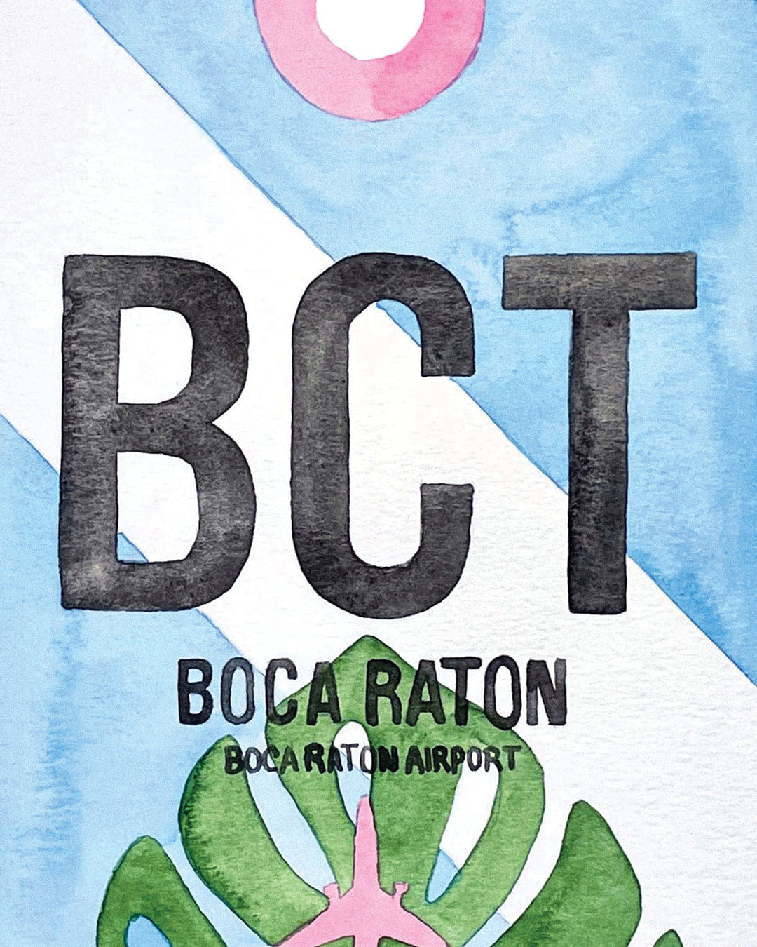 Closeup Watercolor Print of Boca Raton Airport (BCT)
