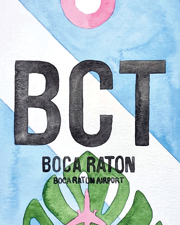 Closeup Watercolor Print of Boca Raton Airport (BCT)