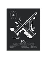 Gray Framed Bradley International Airport layout wall art poster