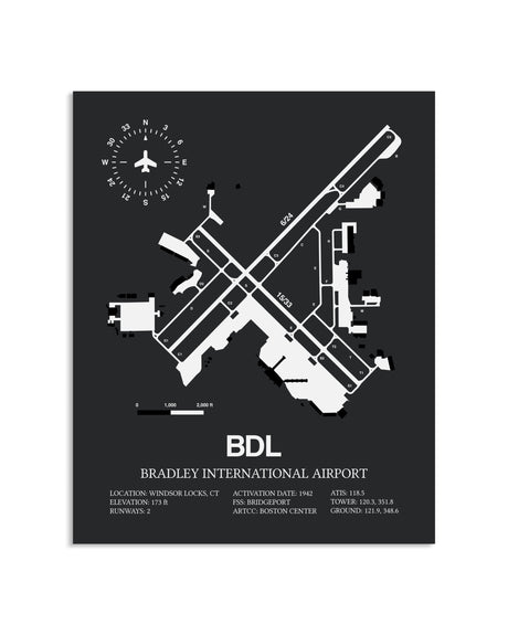 Gray Framed Bradley International Airport layout wall art poster