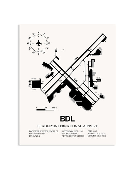 Gray Bradley International Airport framed poster displayed in an airplane hangar