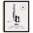 Framed Detailed Airport Map of Boulder Municipal Airport (BDU) in White with a Black Frame