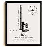Framed Detailed Airport Map of Boulder Municipal Airport (BDU) in White with a Black Frame