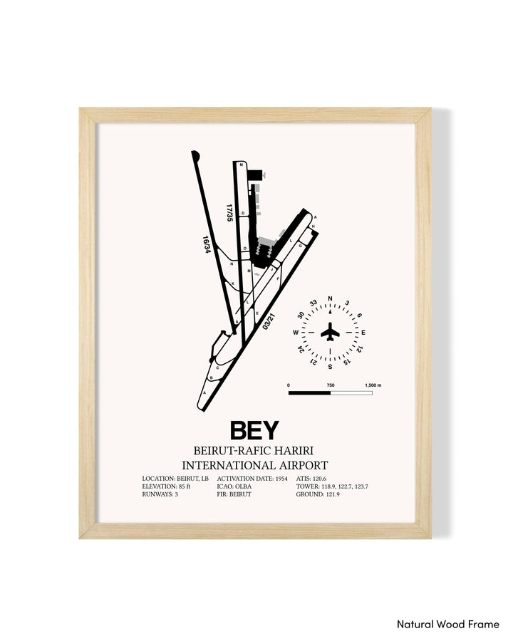 Detailed Airport Map of Beirut-Rafic Hariri International Airport (BEY) in White with a Natural Frame