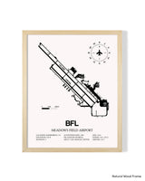 Detailed Airport Map of Meadows Field Airport (BFL) in White with a Natural Frame