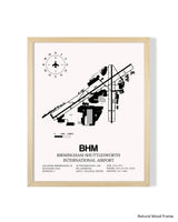 Detailed Airport Map of Birmingham-Shuttlesworth International Airport (BHM) in White with a Natural Frame