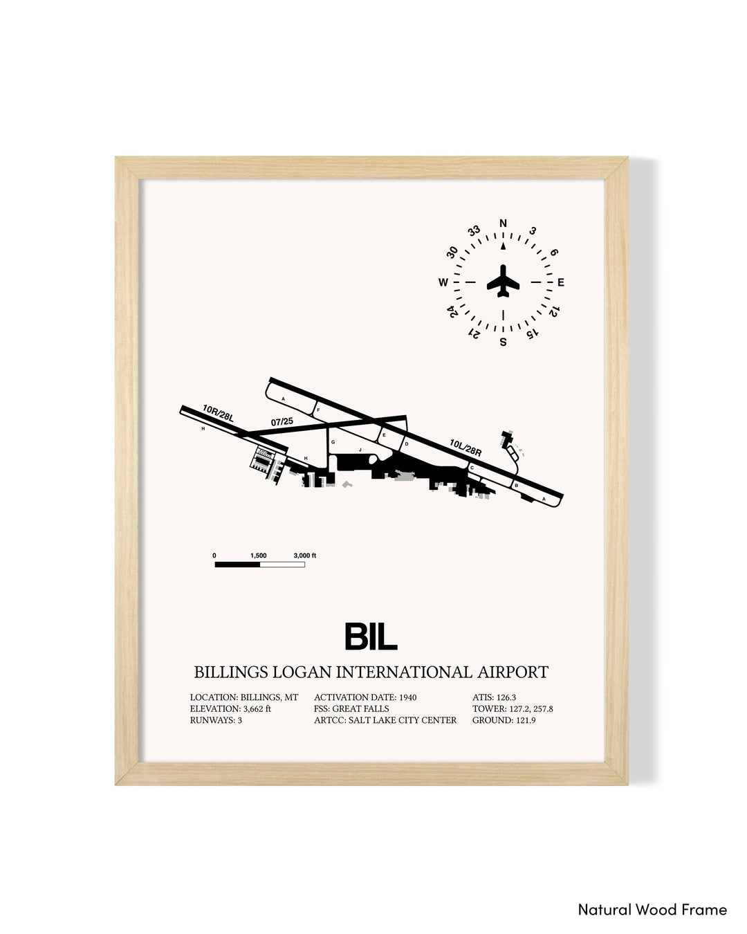 Detailed Airport Map of Billings Logan International Airport (BIL) in White with a Natural Frame