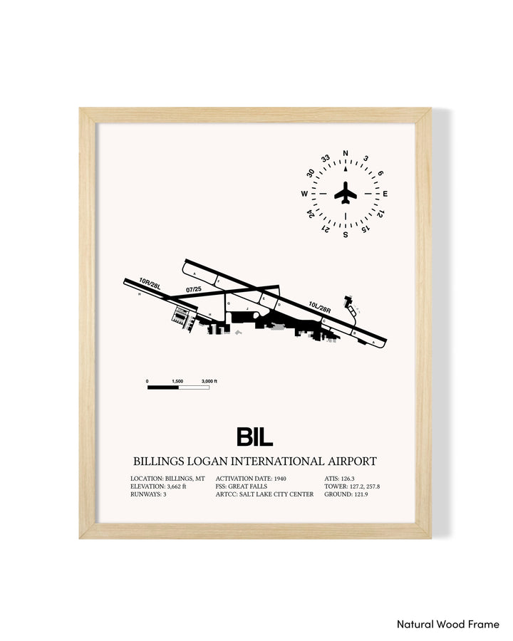 Detailed Airport Map of Billings Logan International Airport (BIL) in White with a Natural Frame