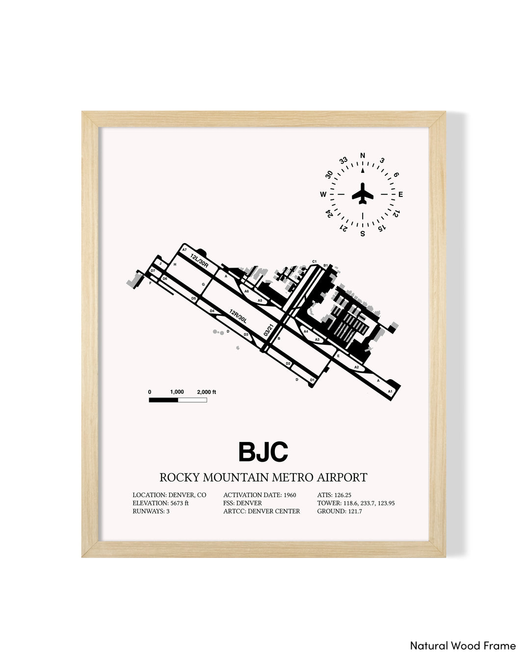 Detailed Airport Map of Rocky Mountain Metro Airport (BJC) in White with a Natural Frame