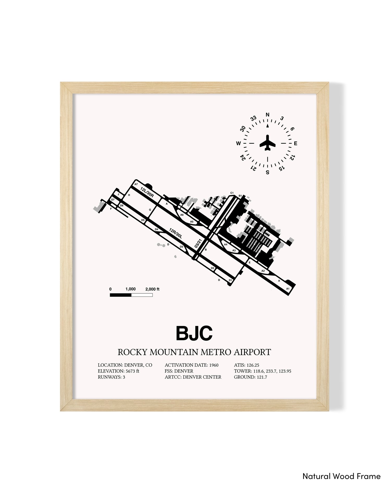 Detailed Airport Map of Rocky Mountain Metro Airport (BJC) in White with a Natural Frame