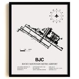 Framed Detailed Airport Map of Rocky Mountain Metro Airport (BJC) in White with a Black Frame