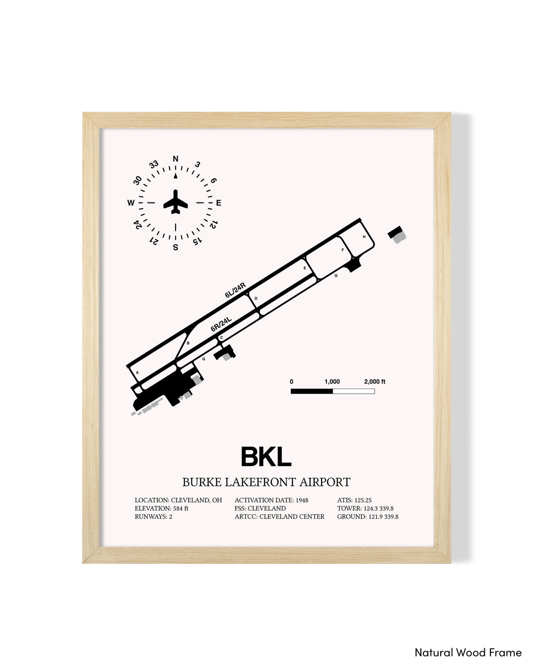 Detailed Airport Map of Burke Lakefront Airport (BKL) in White with a Natural Frame