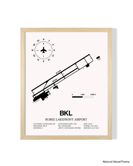 Detailed Airport Map of Burke Lakefront Airport (BKL) in White with a Natural Frame