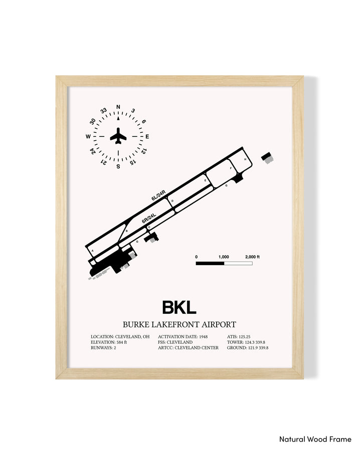 Detailed Airport Map of Burke Lakefront Airport (BKL) in White with a Natural Frame