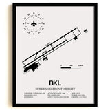 Framed Detailed Airport Map of Burke Lakefront Airport (BKL) in White with a Black Frame
