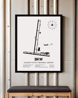 Framed Detailed Airport Map of Raleigh County Memorial Airport (BKW) in White with a Black Frame