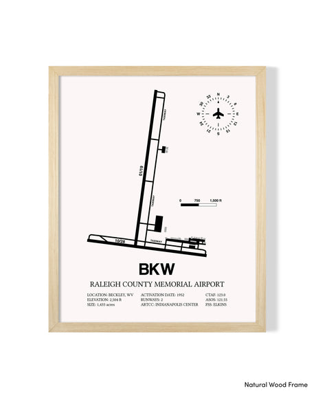 Detailed Airport Map of Raleigh County Memorial Airport (BKW) in White with a Natural Frame