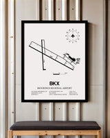 Framed Detailed Airport Map of Brookings Regional Airport (BKX) in White with a Black Frame