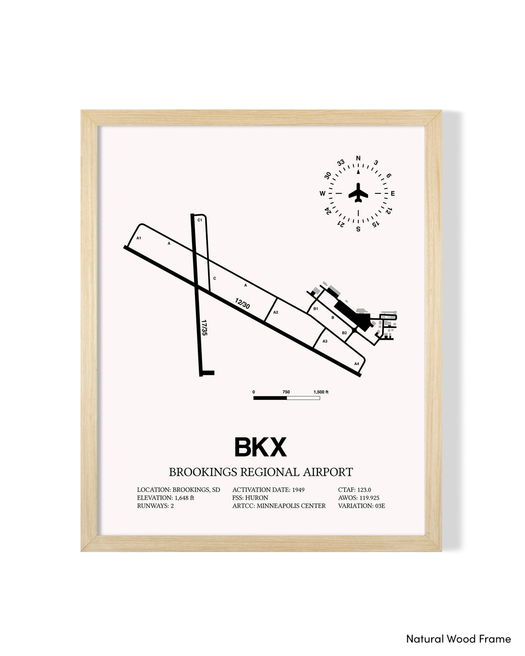 Detailed Airport Map of Brookings Regional Airport (BKX) in White with a Natural Frame