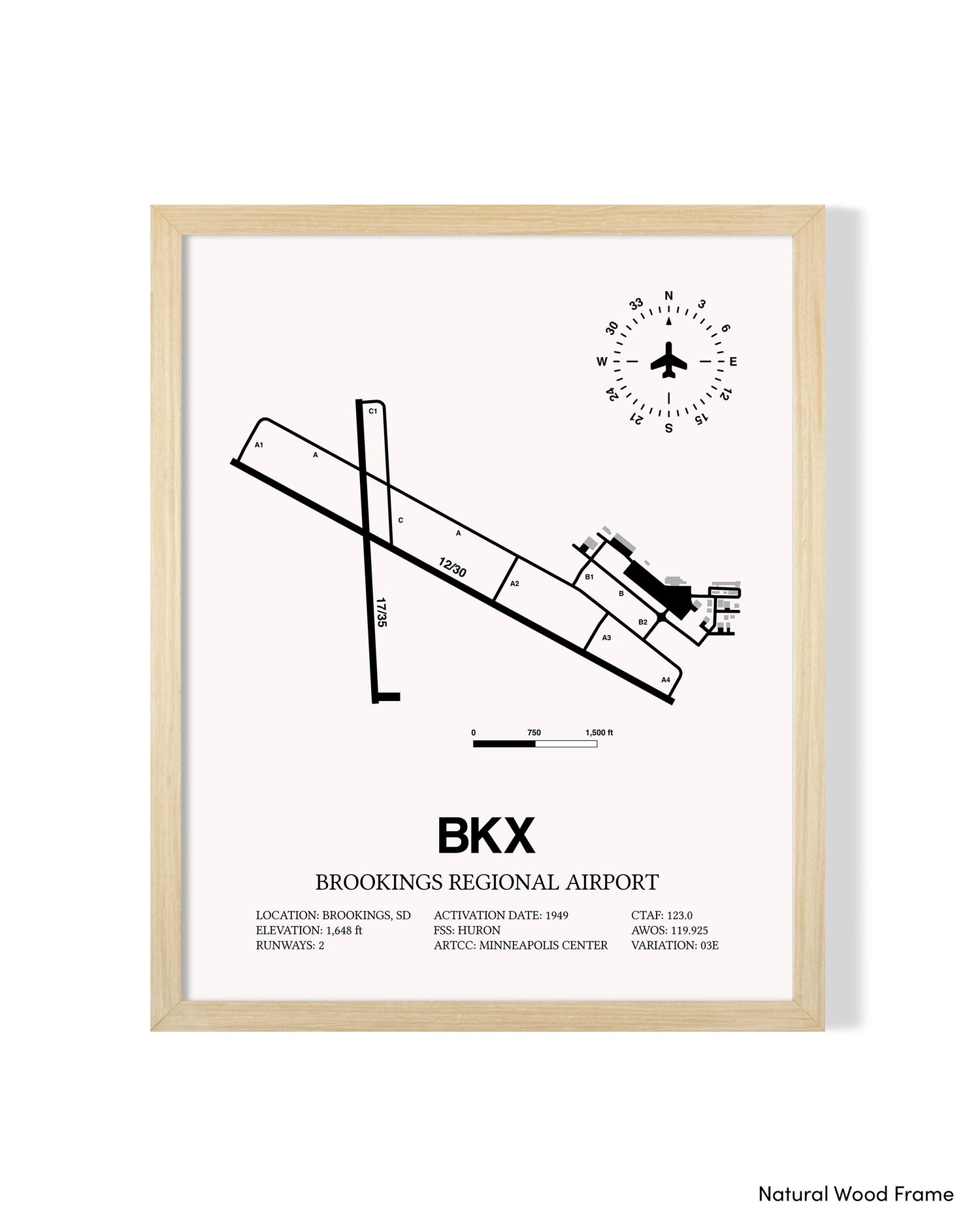 Detailed Airport Map of Brookings Regional Airport (BKX) in White with a Natural Frame