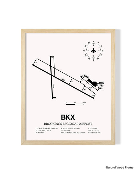 Detailed Airport Map of Brookings Regional Airport (BKX) in White with a Natural Frame