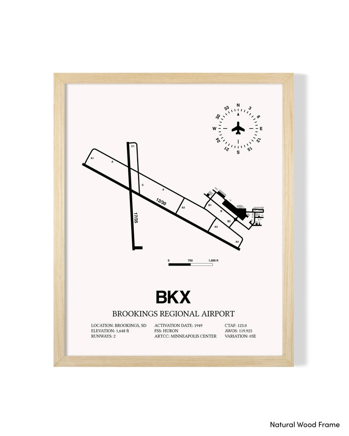 Detailed Airport Map of Brookings Regional Airport (BKX) in White with a Natural Frame